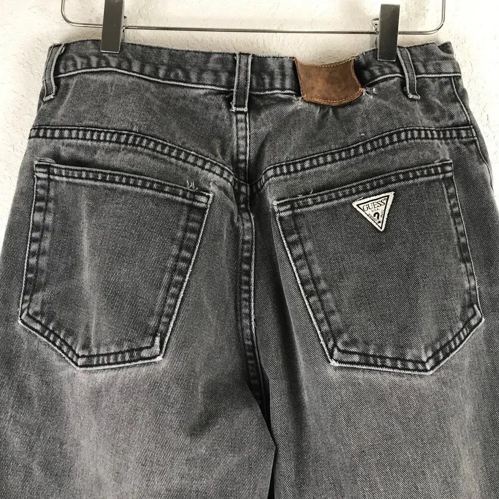 Vintage Men's Guess Jeans Faded Black Cotton Denim Thrashed Grunge USA Made 30